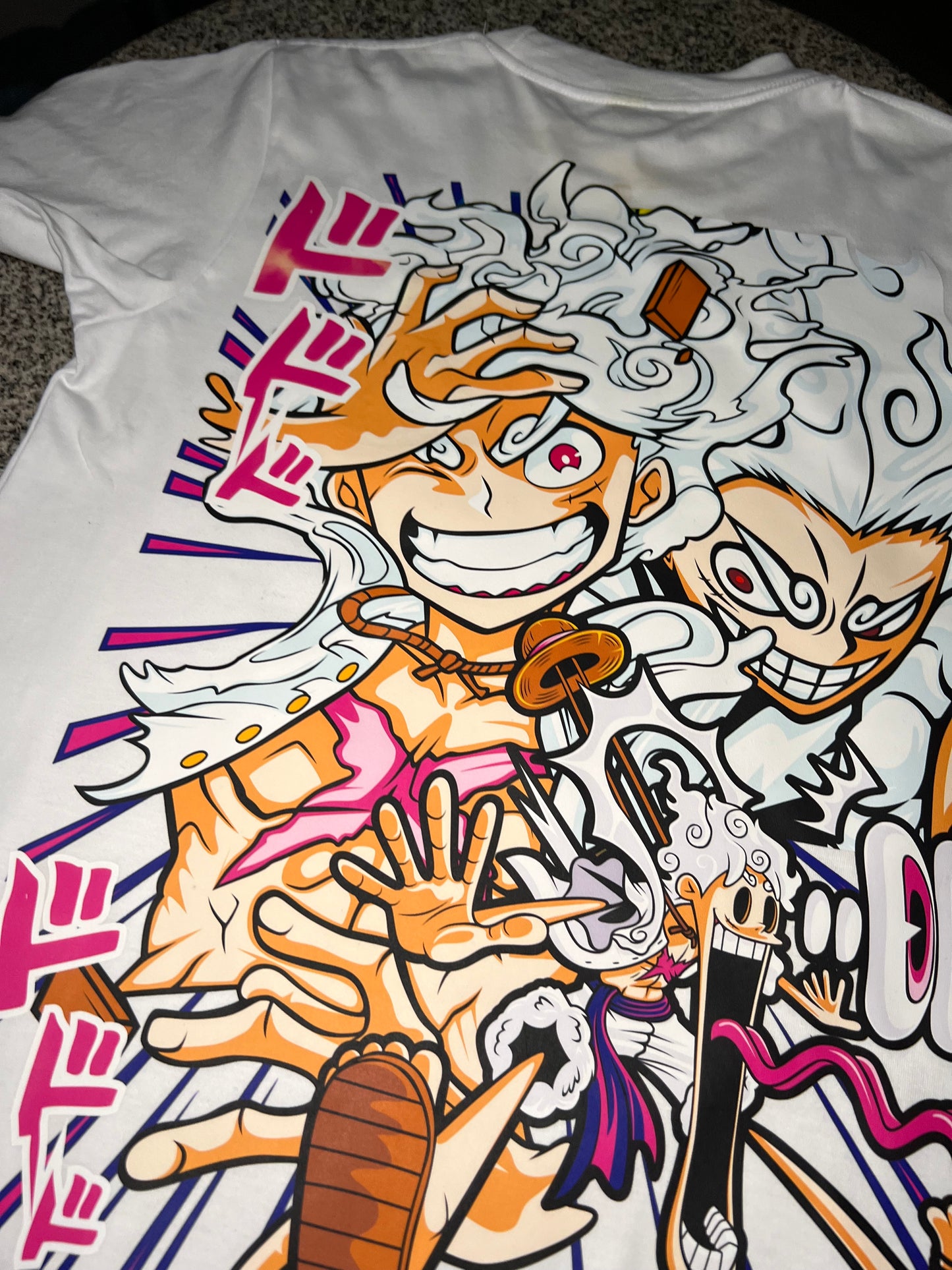 Embroidered and DTF Print Devil Fruit Sun God Nika Luffy T-shirt anime
