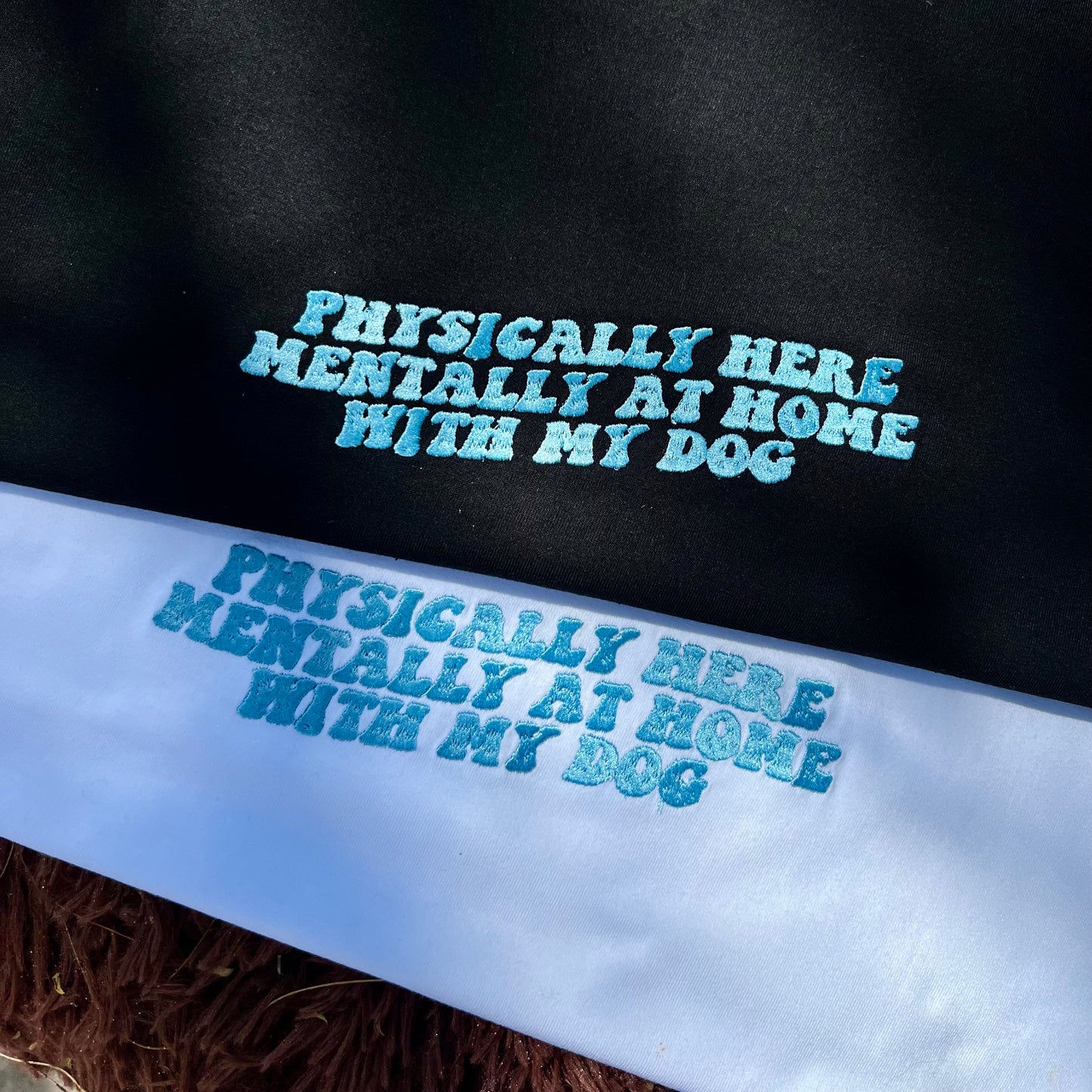 Embroidered Minimalist Physically Here Mentally at home with my dog by Sef Apparel T-shirt