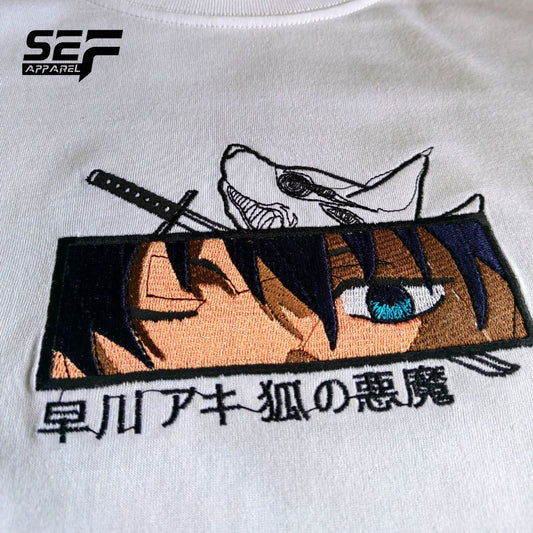 Embroidered Print Anime Aki Hayakawa of Chainsaw Man T-shirt