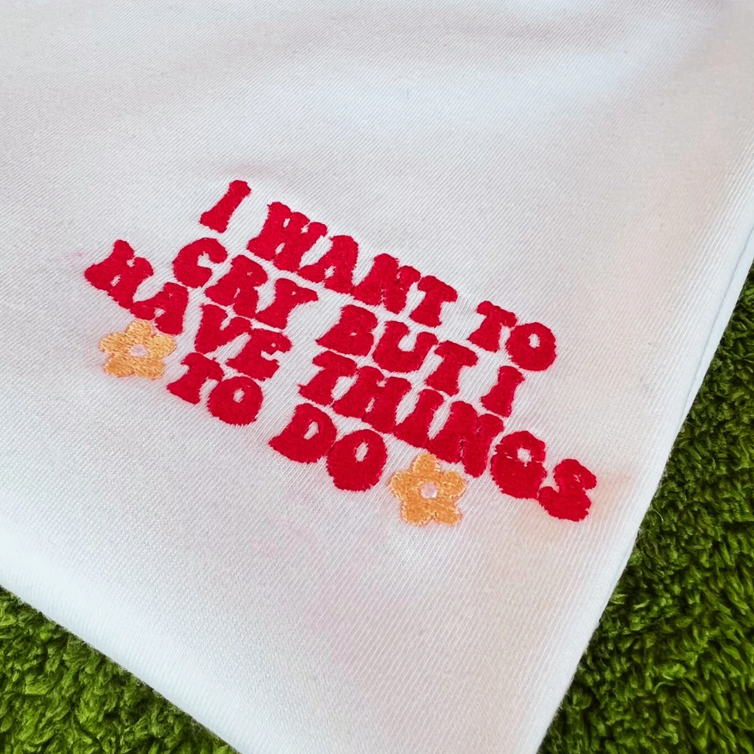 Embroidered Minimalist I want to cry But I have things to do by Sef Apparel T-shirt