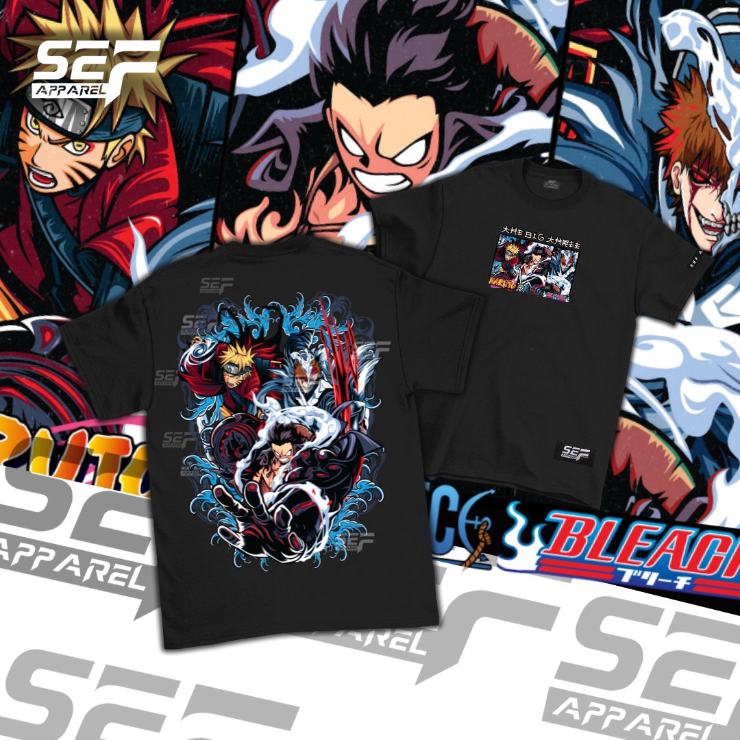 SEF Apparel Anime T-shirt Big Three Big 3 Naruto Bleach One Piece