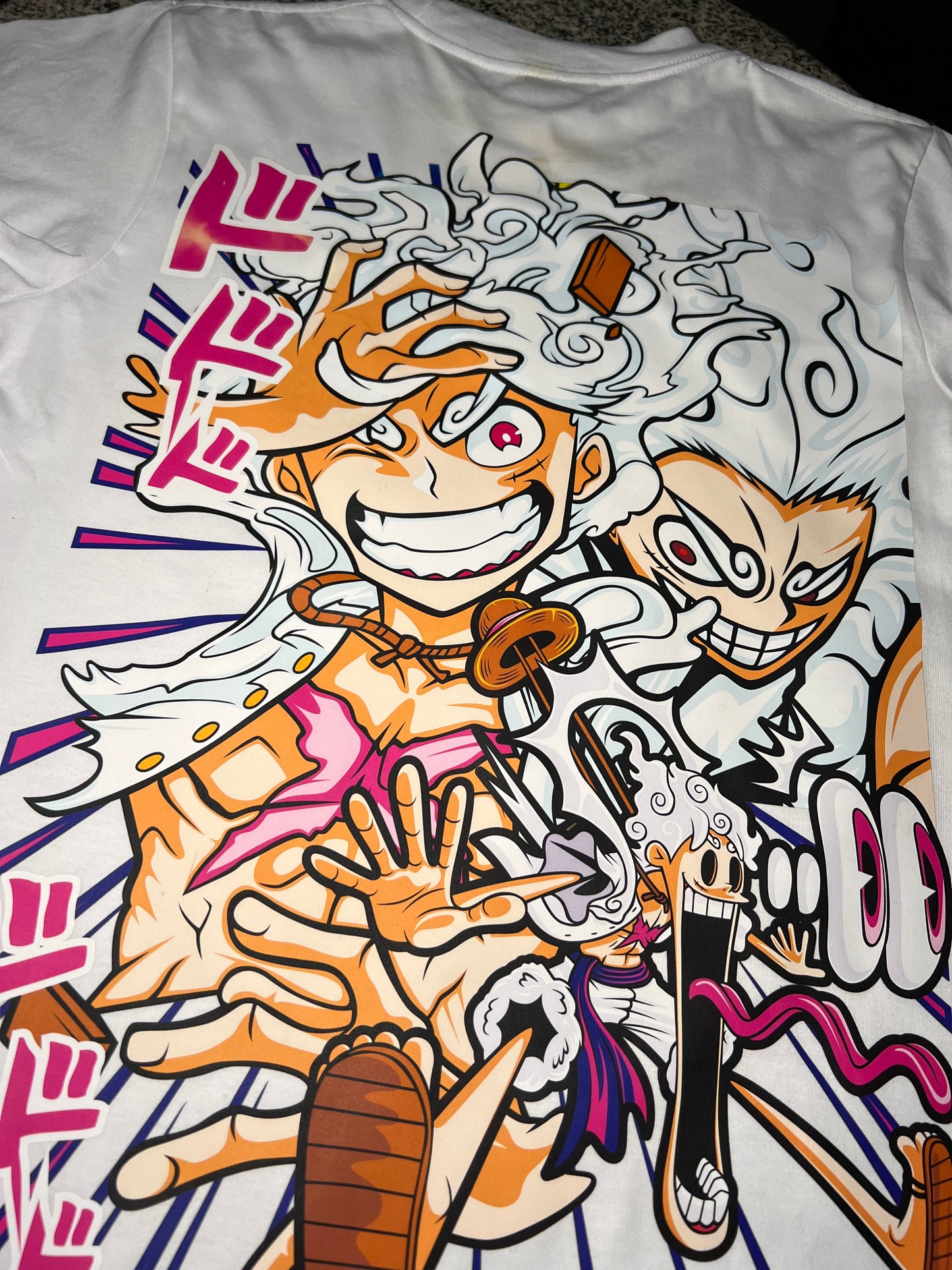 Embroidered and DTF Print Devil Fruit Sun God Nika Luffy T-shirt anime
