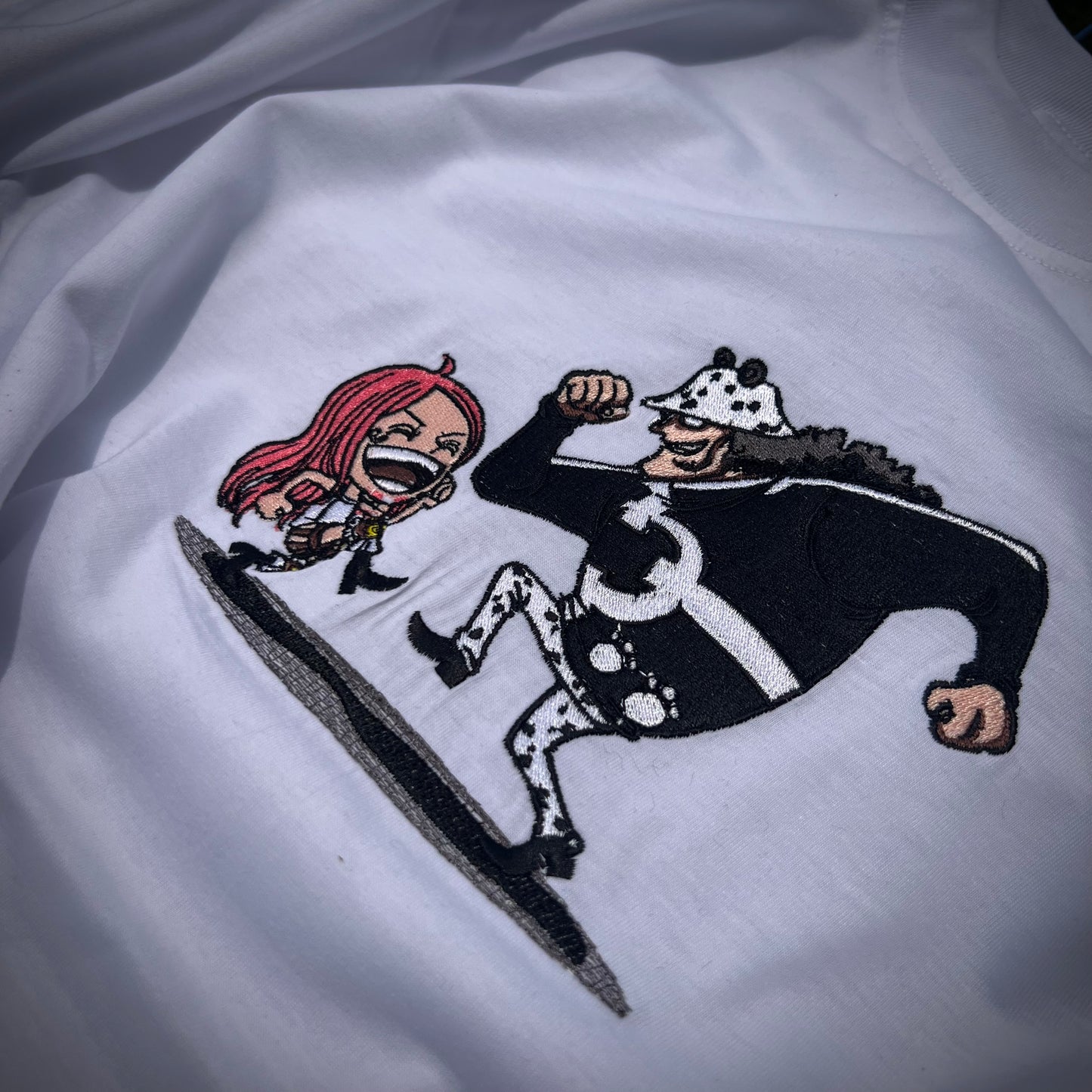 Embroidered Kuma and Boney of One Piece T-shirt