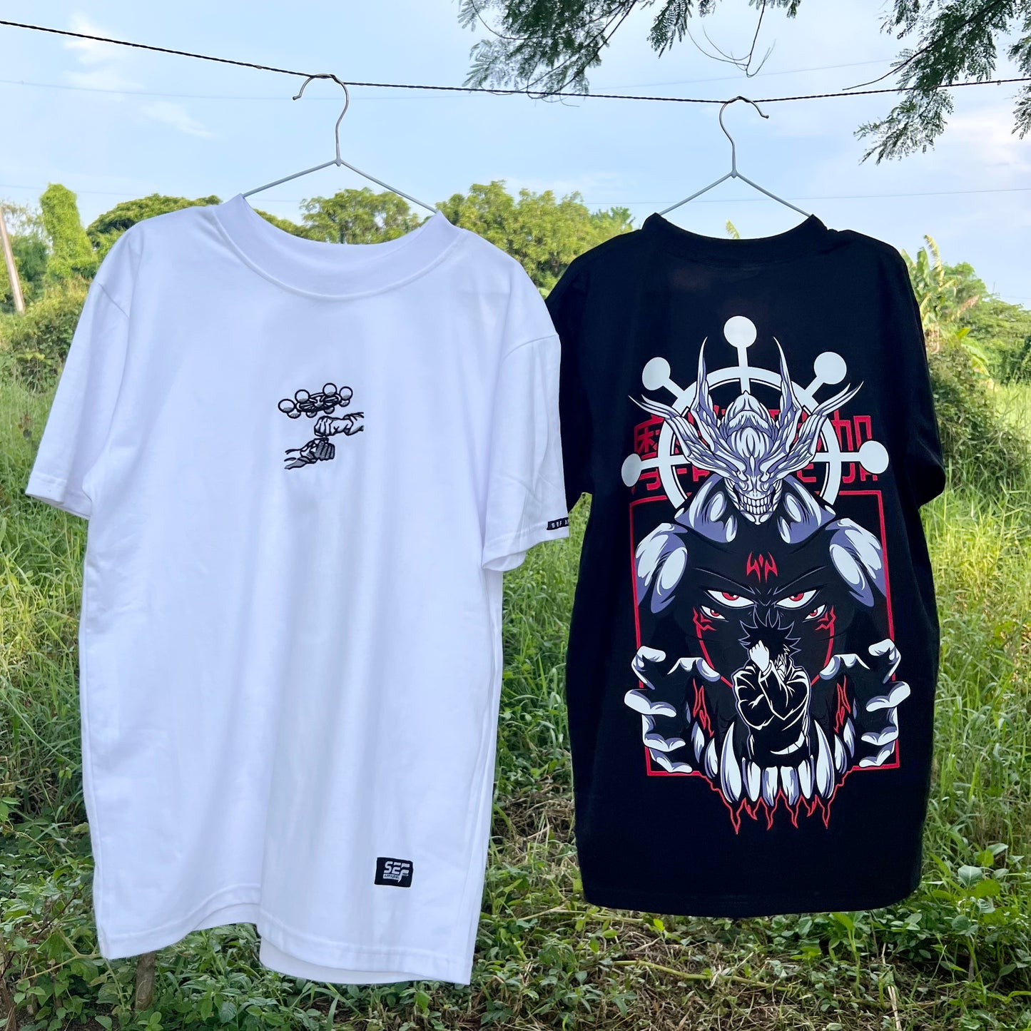 Embroidered and DTF Print Mahoraga x Megumi T-shirt anime