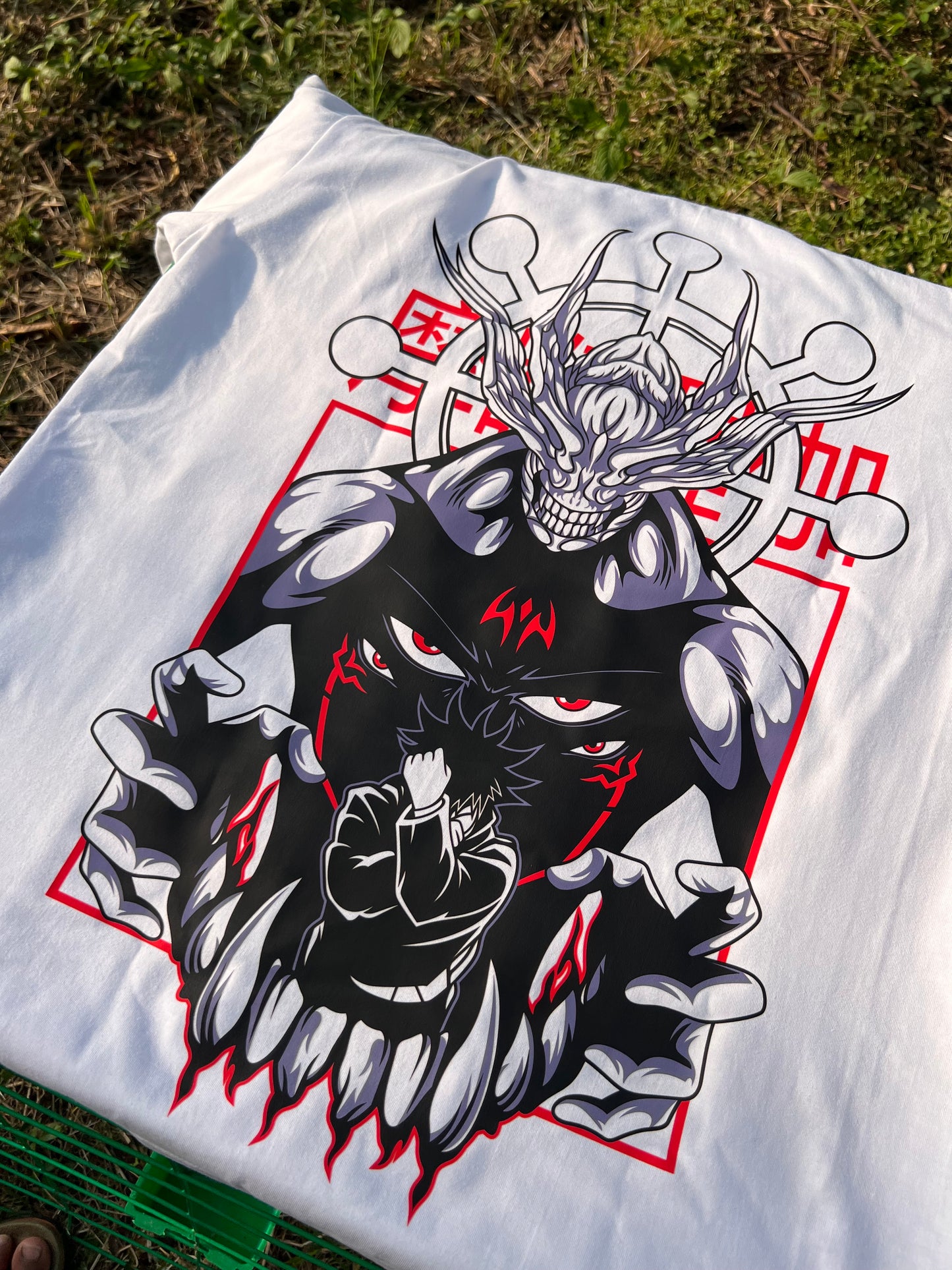 Embroidered and DTF Print Mahoraga x Megumi T-shirt anime