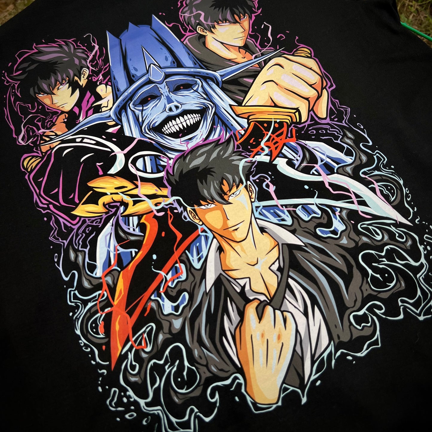 Embroidered and DTF Print Sung Jin Woo Solo Leveling T-shirt anime