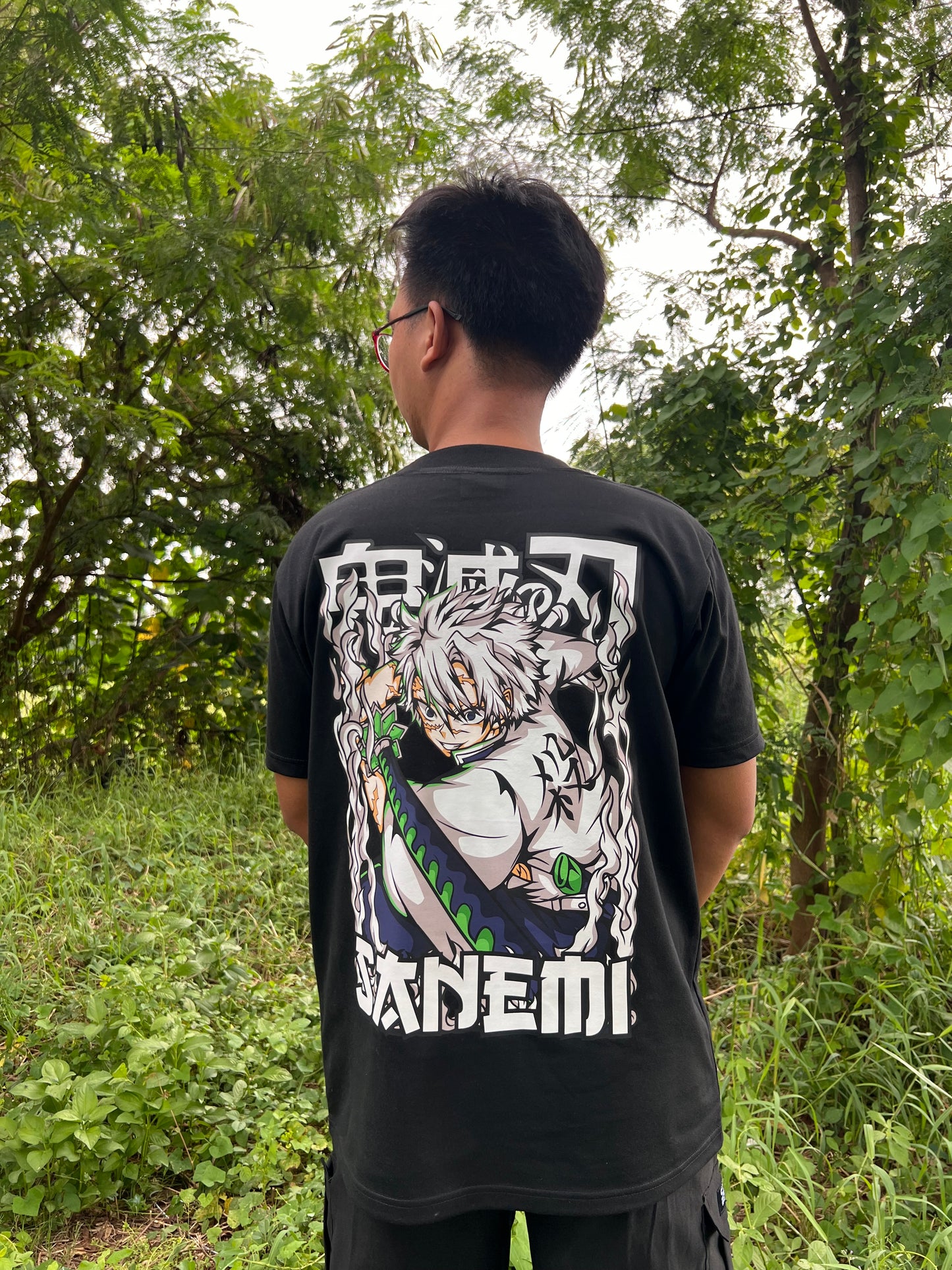 Embroidered and DTF Print The Wind Hashira Sanemi of Demon Slayer T-shirt anime