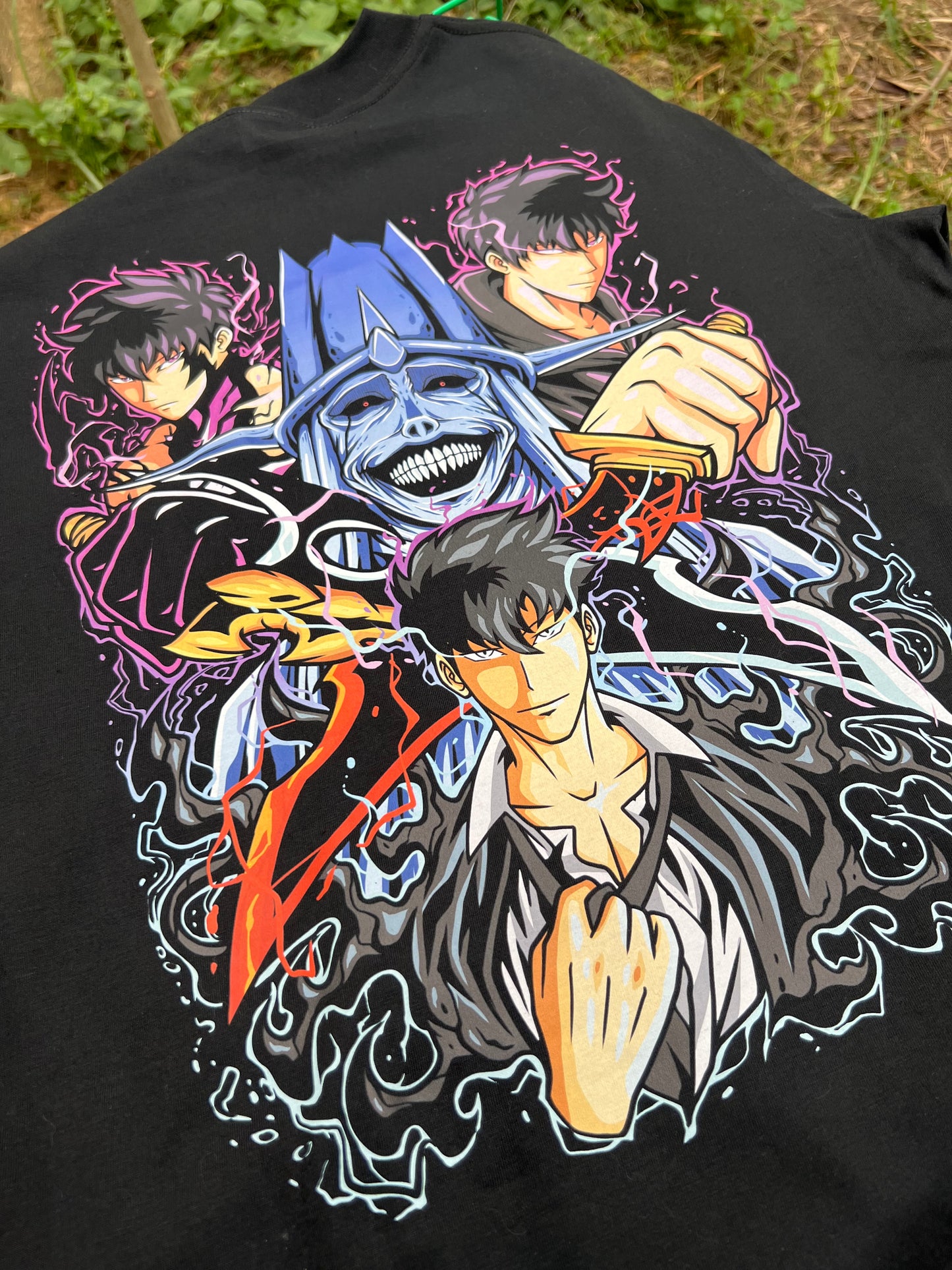 Embroidered and DTF Print Sung Jin Woo Solo Leveling T-shirt anime