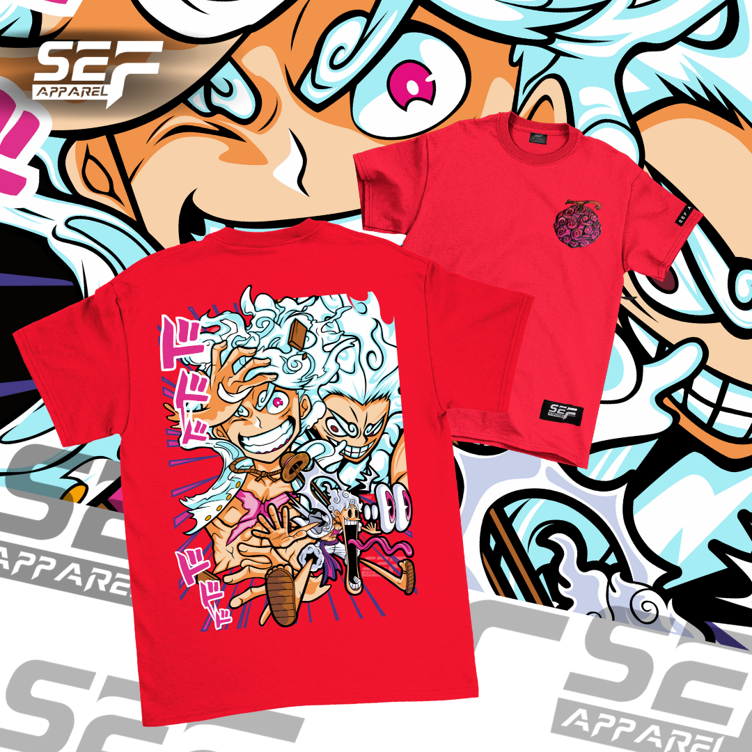 Embroidered and DTF Print Devil Fruit Sun God Nika Luffy T-shirt anime