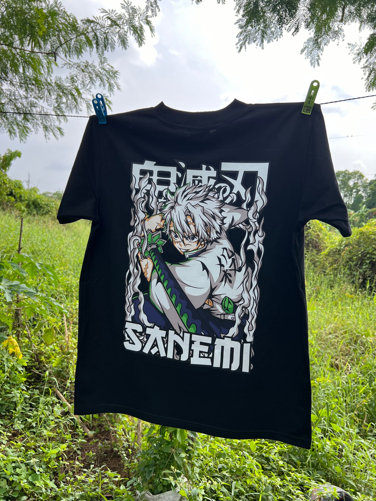 Embroidered and DTF Print The Wind Hashira Sanemi of Demon Slayer T-shirt anime