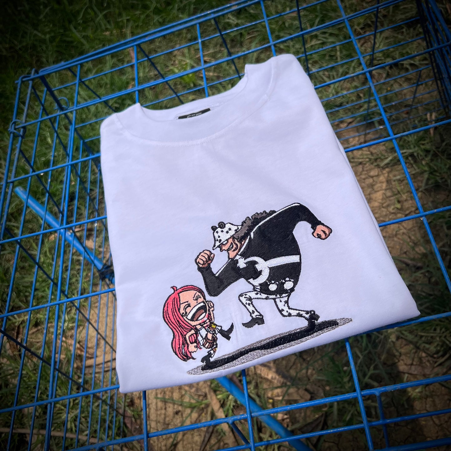 Embroidered Kuma and Boney of One Piece T-shirt