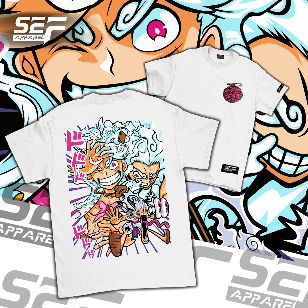 Embroidered and DTF Print Devil Fruit Sun God Nika Luffy T-shirt anime