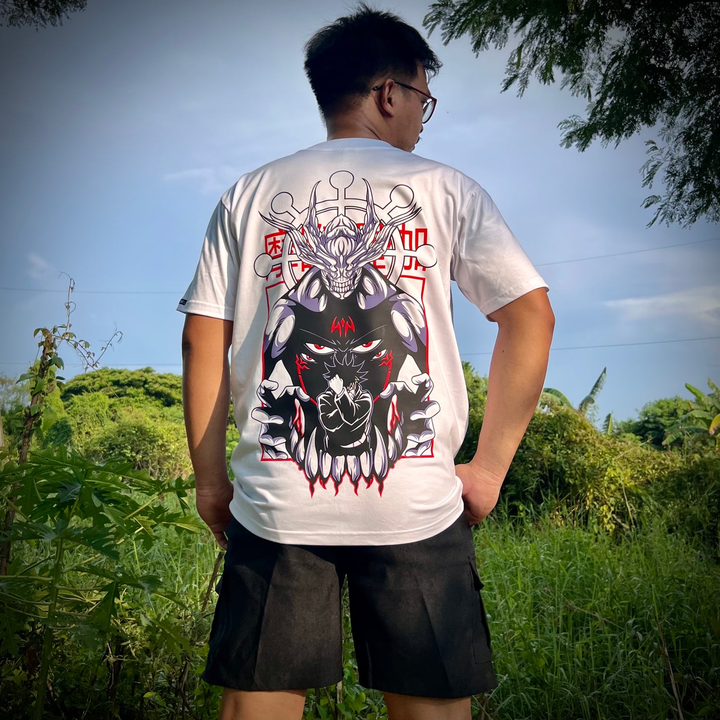 Embroidered and DTF Print Mahoraga x Megumi T-shirt anime