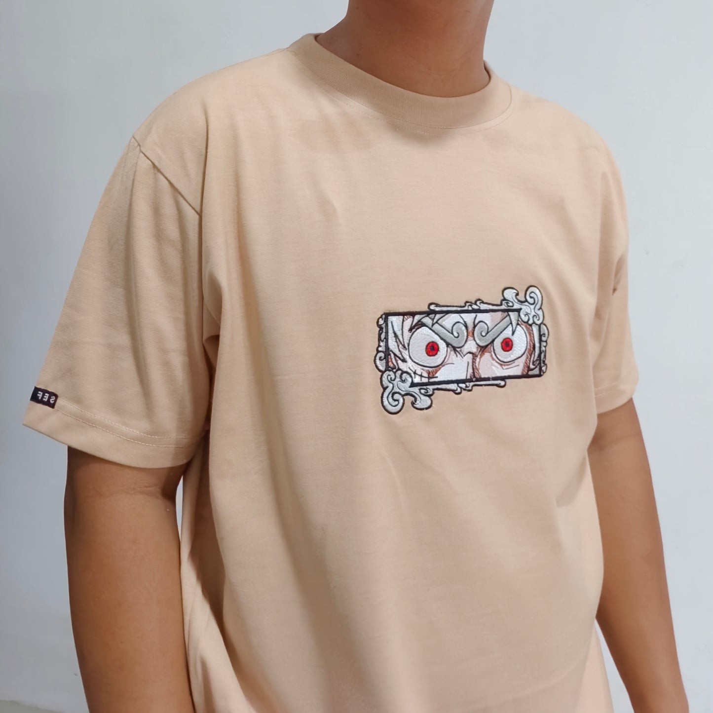 Embroidered Print Anime Luffy Eyes Sun God Nika T-shirt
