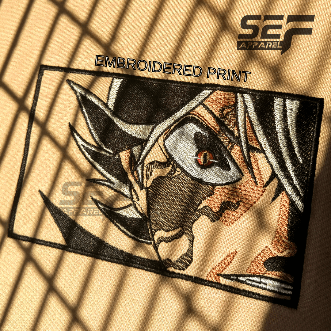 Embroidered Print Anime ASTA T-Shirt Khaki