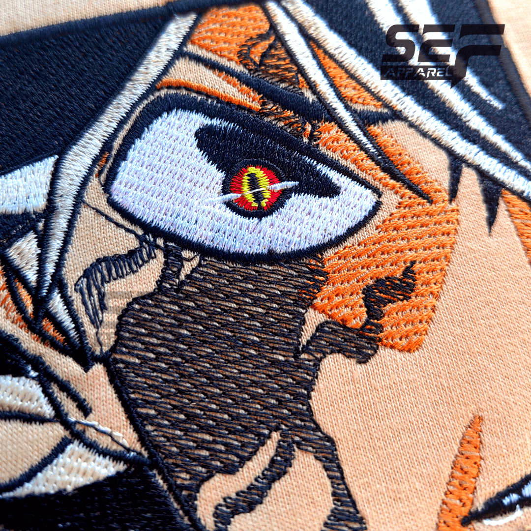 Embroidered Print Anime ASTA T-Shirt Khaki