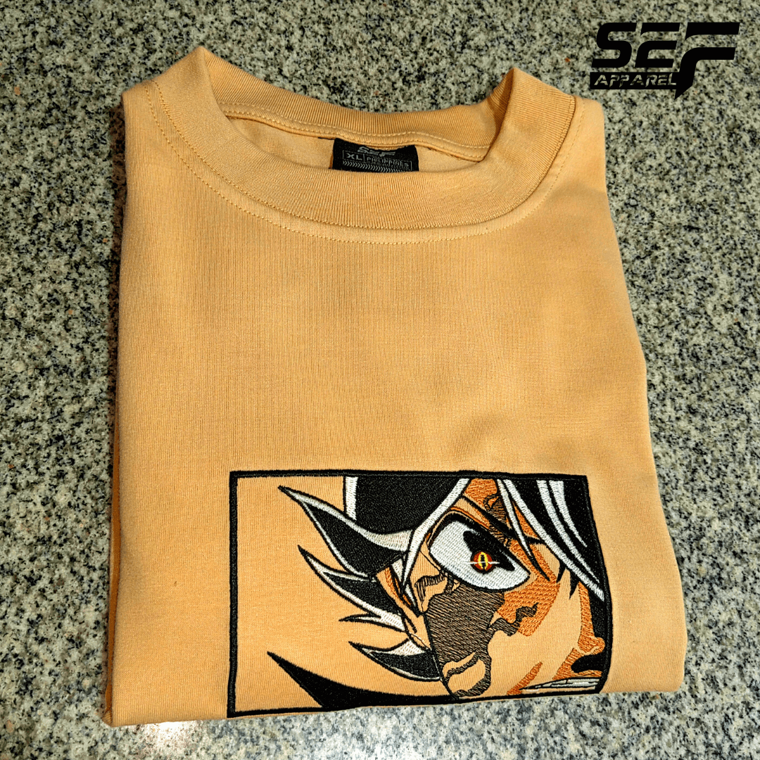 Embroidered Print Anime ASTA T-Shirt Khaki
