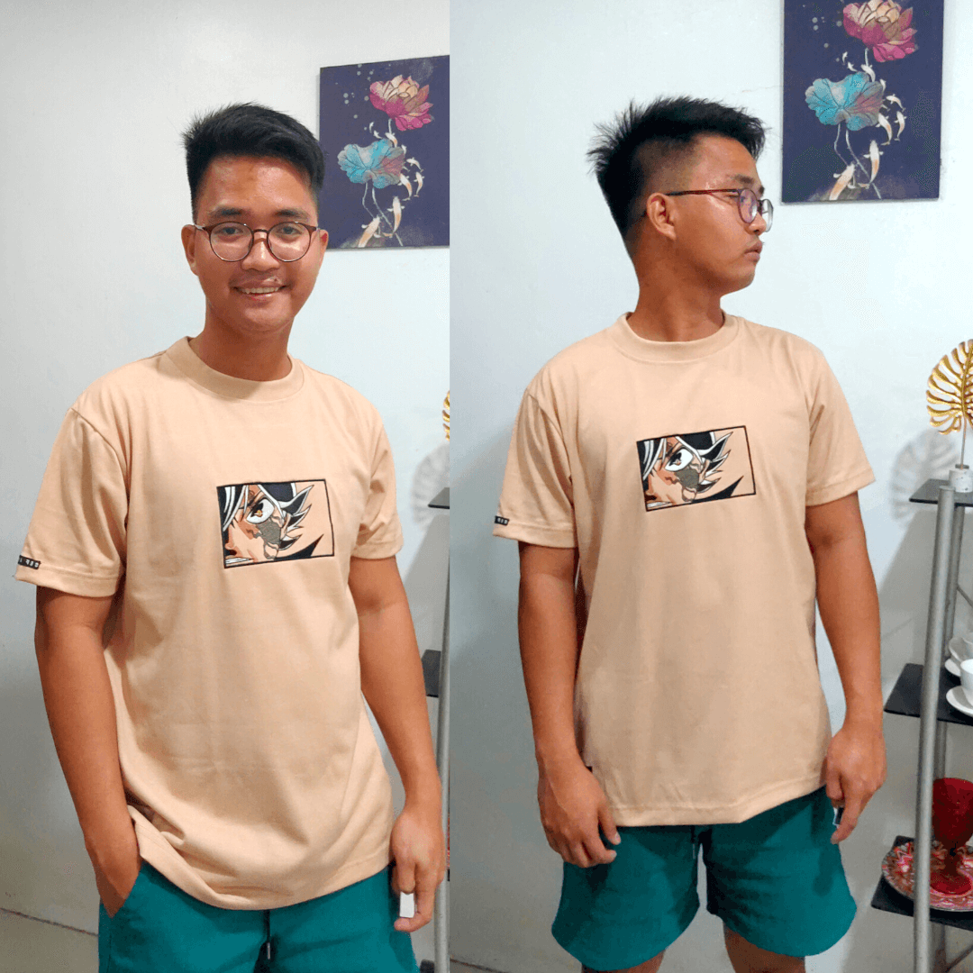 Embroidered Print Anime ASTA T-Shirt Khaki