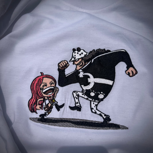 Embroidered Kuma and Boney of One Piece T-shirt