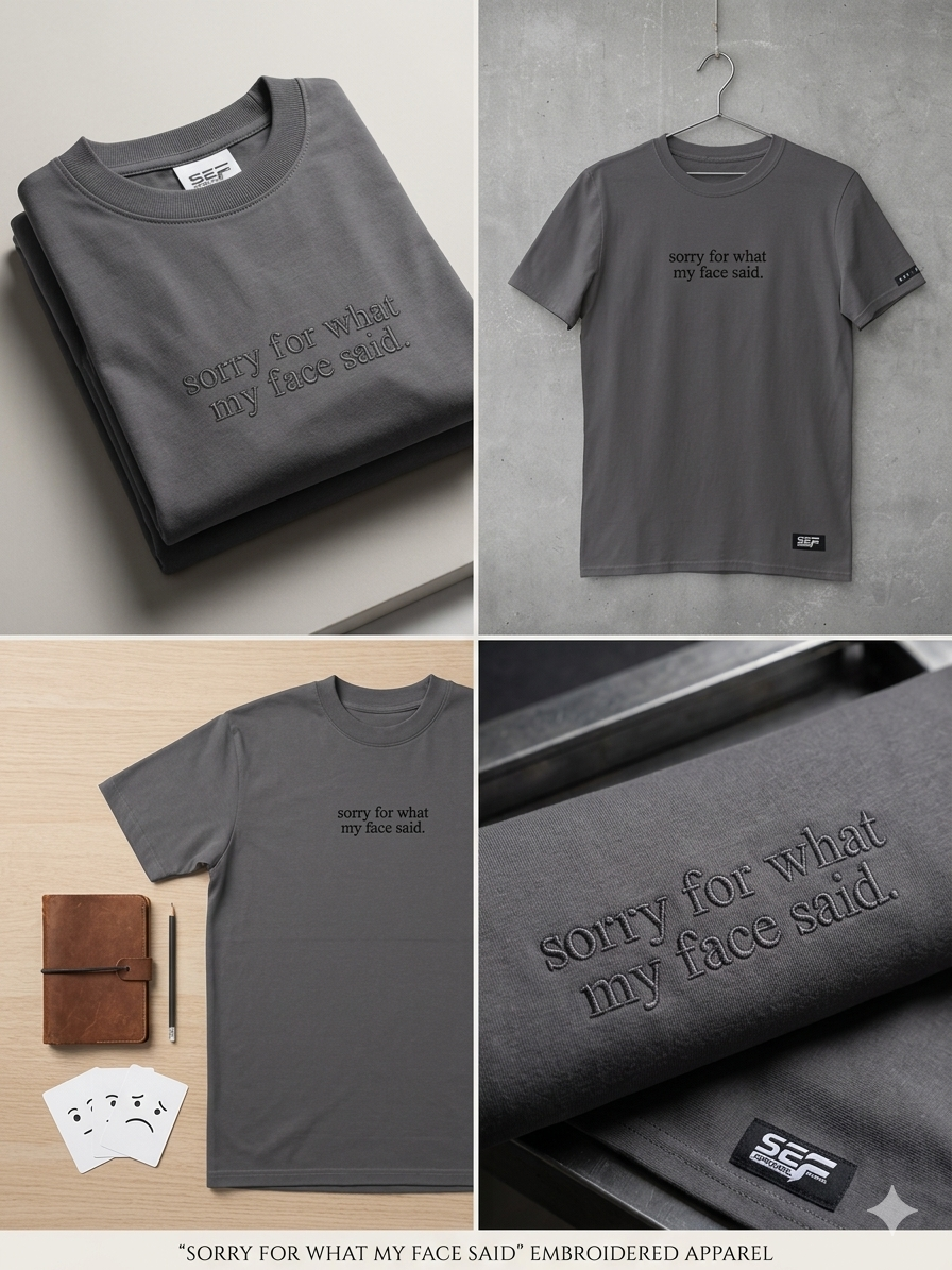 Embroidered Minimalist Sorry for what my face said by Sef Apparel T-shirt