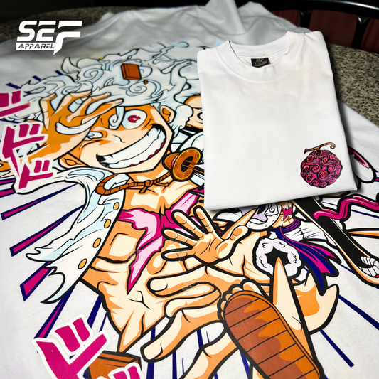 Embroidered and DTF Print Devil Fruit Sun God Nika Luffy T-shirt anime