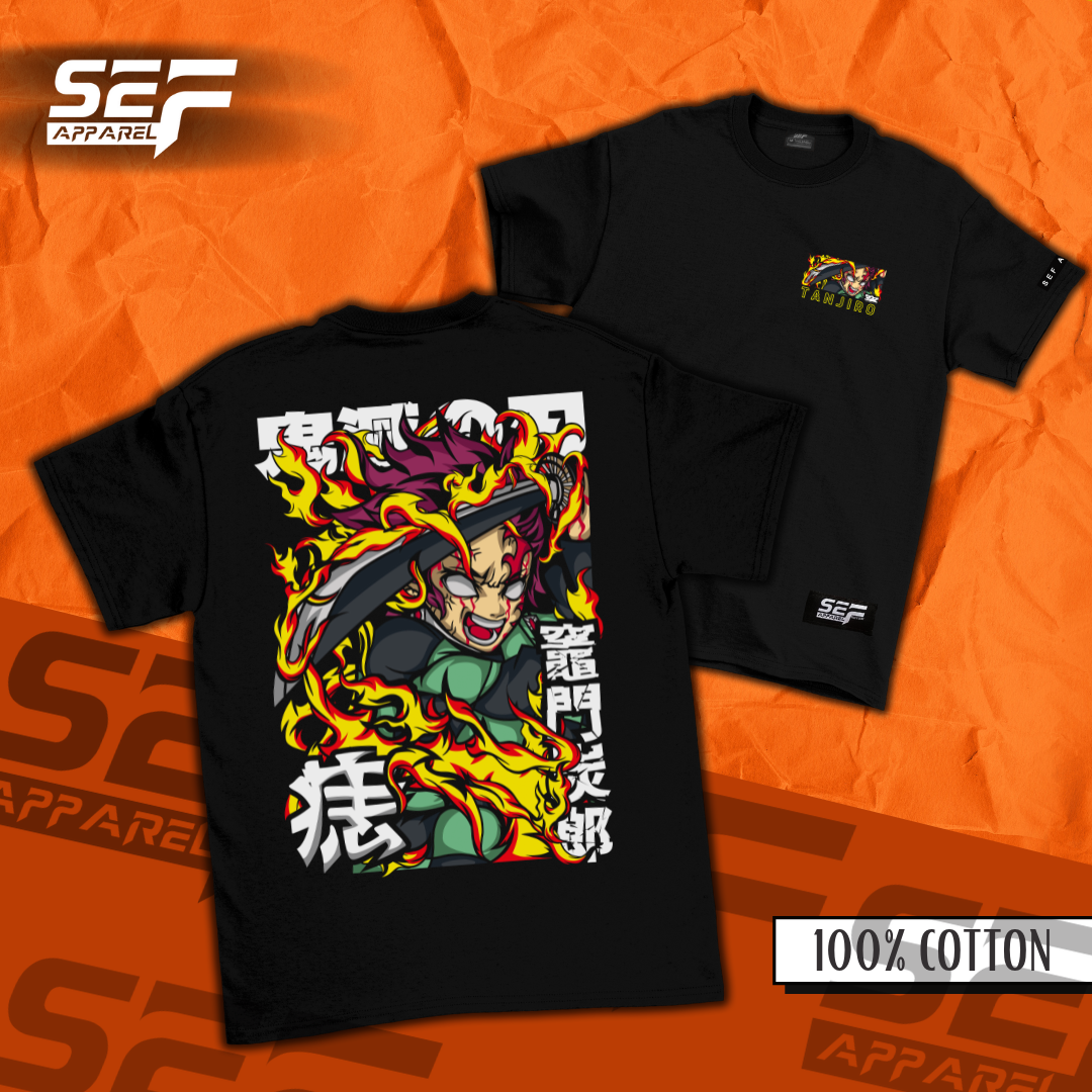 SEF Apparel Anime T Shirt Unisex Demon Slayer Tanjiro 100% Cotton